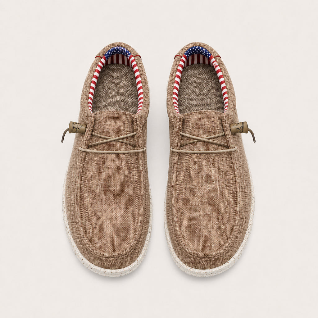 Mocassins Homme En Toile Sans Lacets Marron - vue du dessus