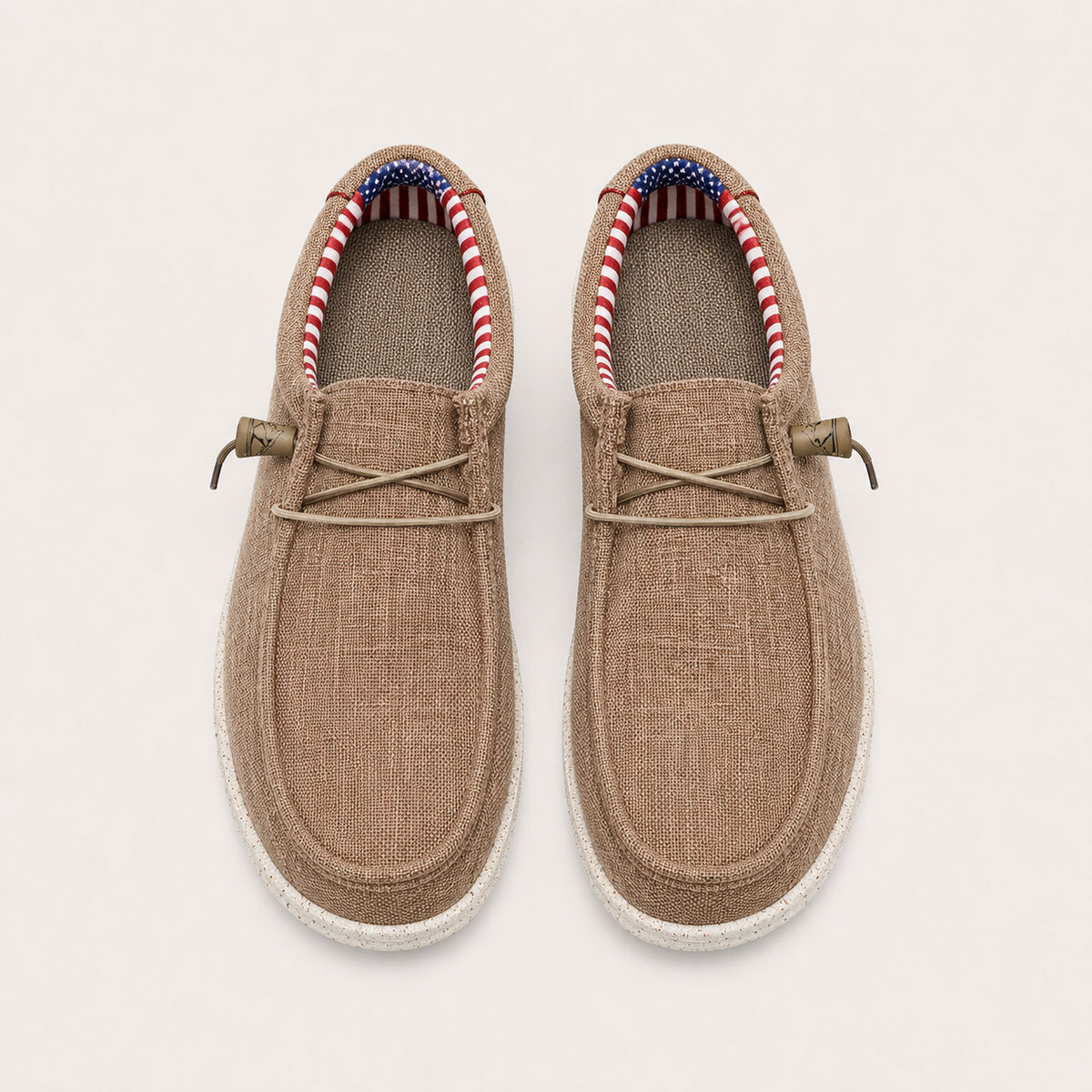 Mocassins Homme En Toile Sans Lacets Marron - vue du dessus