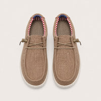 Mocassins Homme En Toile Sans Lacets Marron - vue du dessus