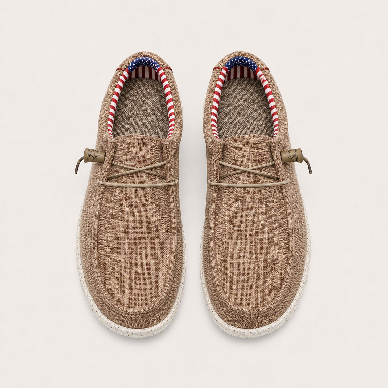 Mocassins Homme En Toile Sans Lacets Marron - vue du dessus