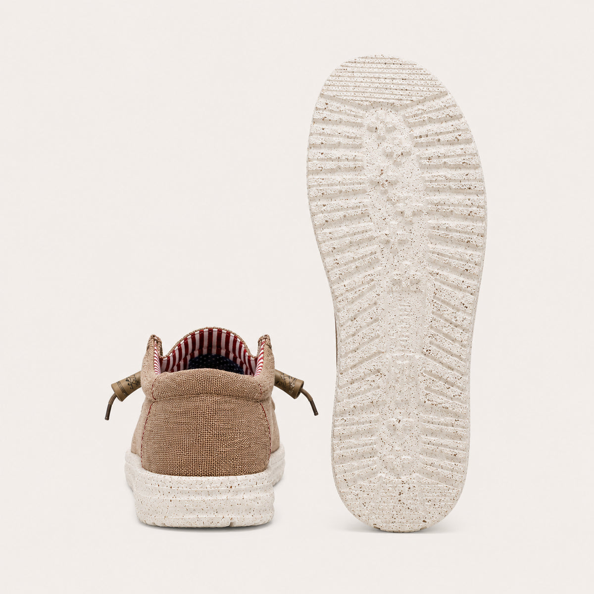 Mocassins Homme En Toile Sans Lacets Marron - vue de la semelle