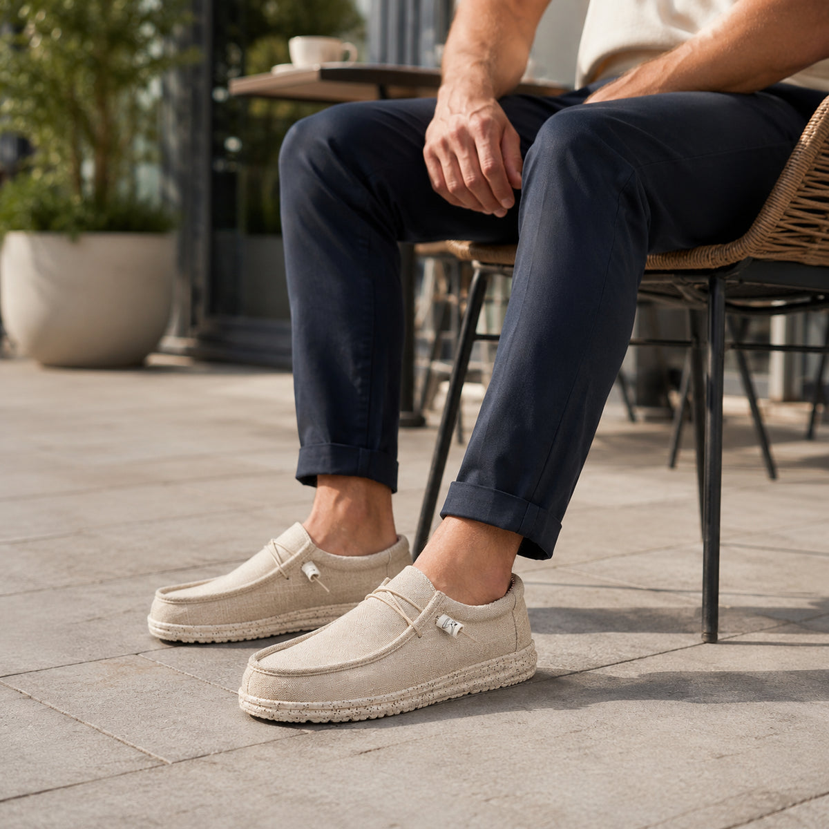 Mocassins Homme En Toile Sans Lacets - porté