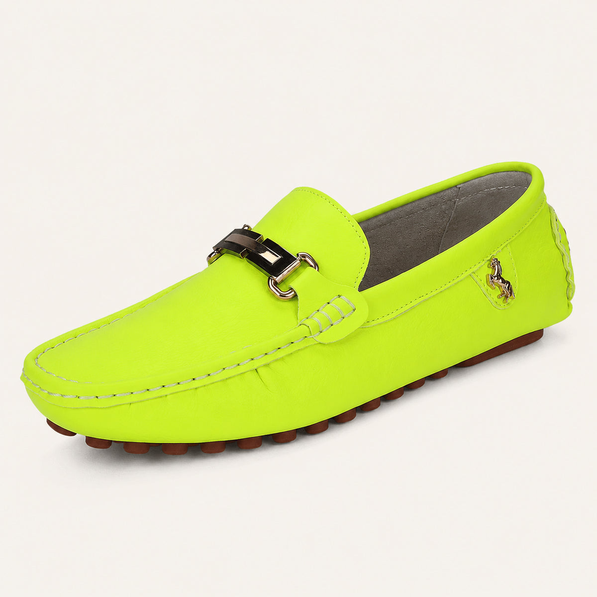 Mocassins Homme Jaune Fluo En Similicuir - vue 3/4