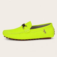 Mocassins Homme Jaune Fluo En Similicuir - vue de côté