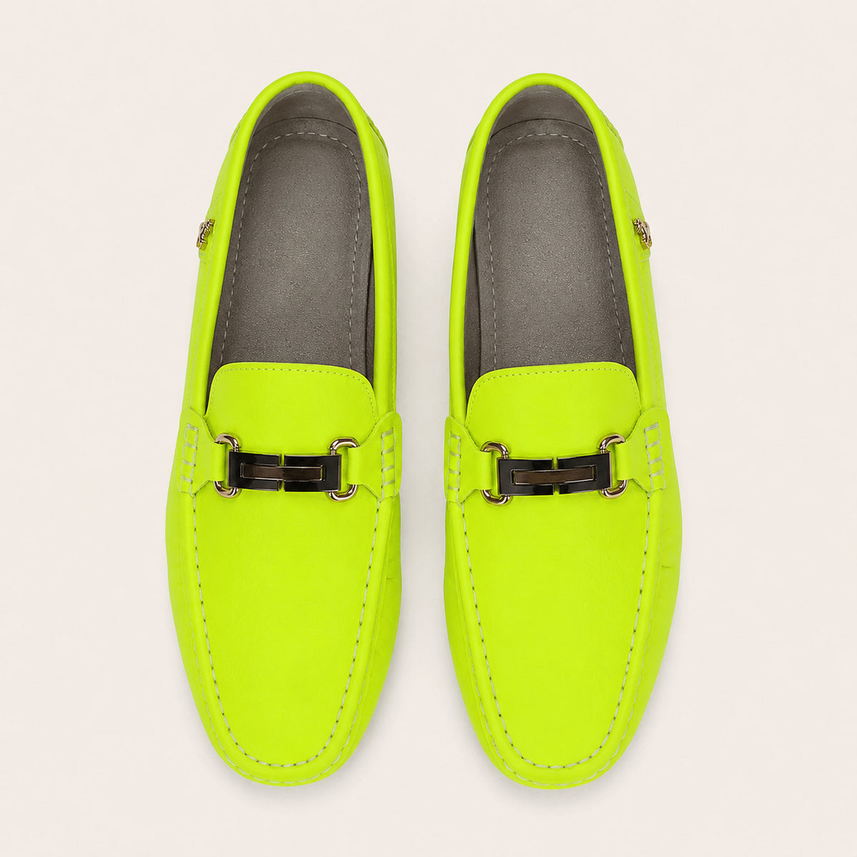 Mocassins Homme Jaune Fluo En Similicuir - vue du dessus
