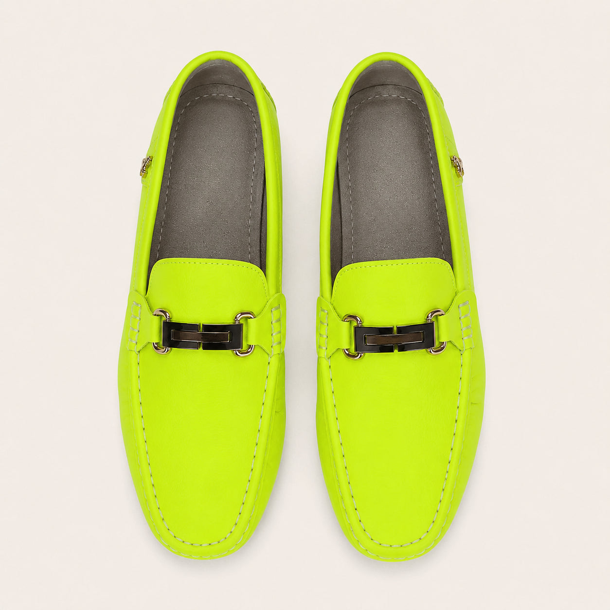 Mocassins Homme Jaune Fluo En Similicuir - vue du dessus