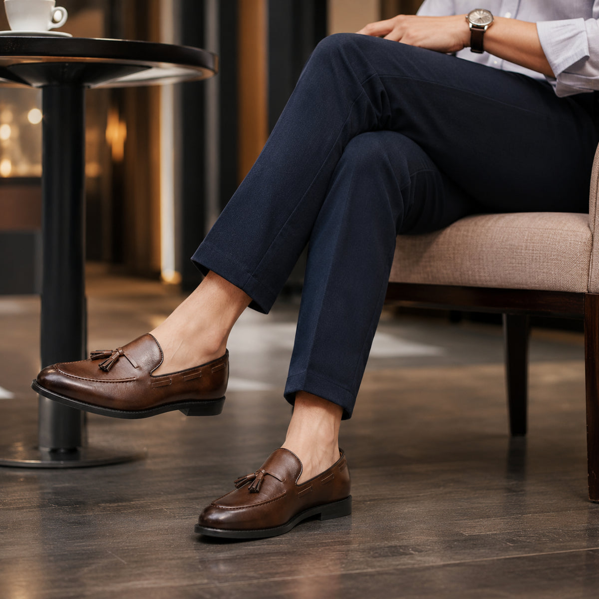 Mocassins Homme Marron À Glands - vue 3/4