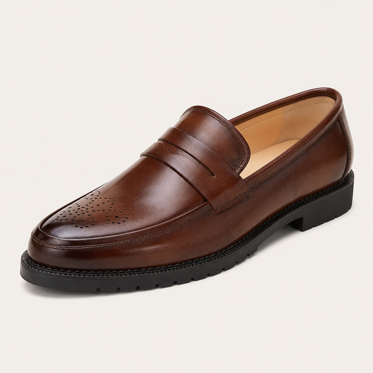 Mocassins Homme Penny Marron Pour Automne - vue 3/4