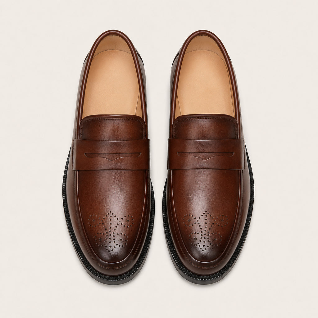 Mocassins Homme Penny Marron Pour Automne - vue du dessus