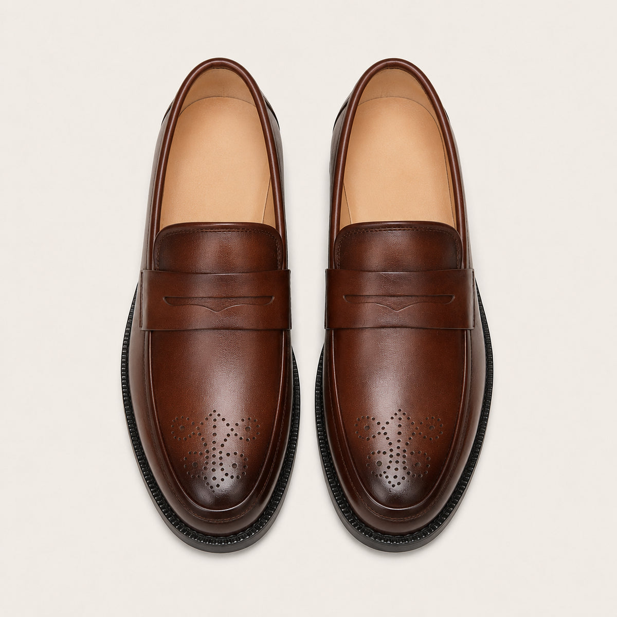 Mocassins Homme Penny Marron Pour Automne - vue du dessus