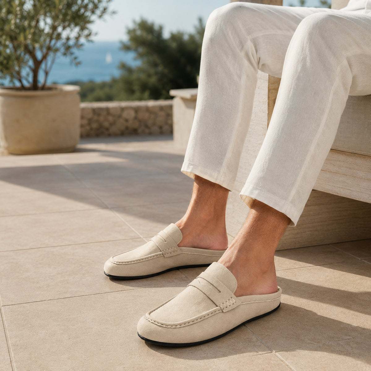 Mocassins Mules Homme En Cuir Suédé - porté